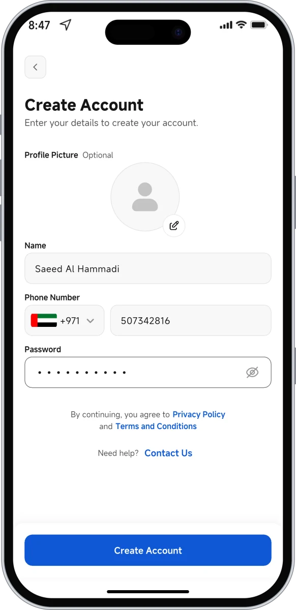 Loryfy Quick Signup Mobile App